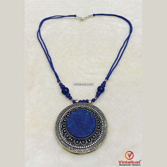 Blue Lapis Lazuli Pendant Necklace, Handmade Gemstone Pendant Necklace, Unisex - Picture 2 of 5